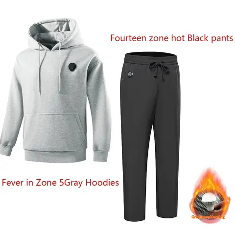 Intelligent heating hoodie set for men and women, loose and warm electric heating set, USB men's vest, men's winter heating vest