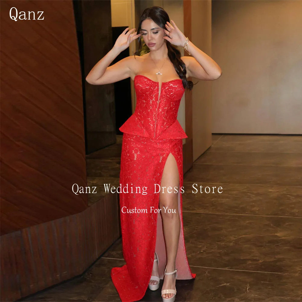 Qanz Red Lace Appliques Evening Dresses Slit Mermaid Corset Back Wedding Party Dress Sweetheart Woman Formal Dresses Customized
Qanz Red Lace Appliques Evening Dresses Slit Mermaid Corset Back Wedding Party Dress Sweetheart Woman Formal Dresses Customized