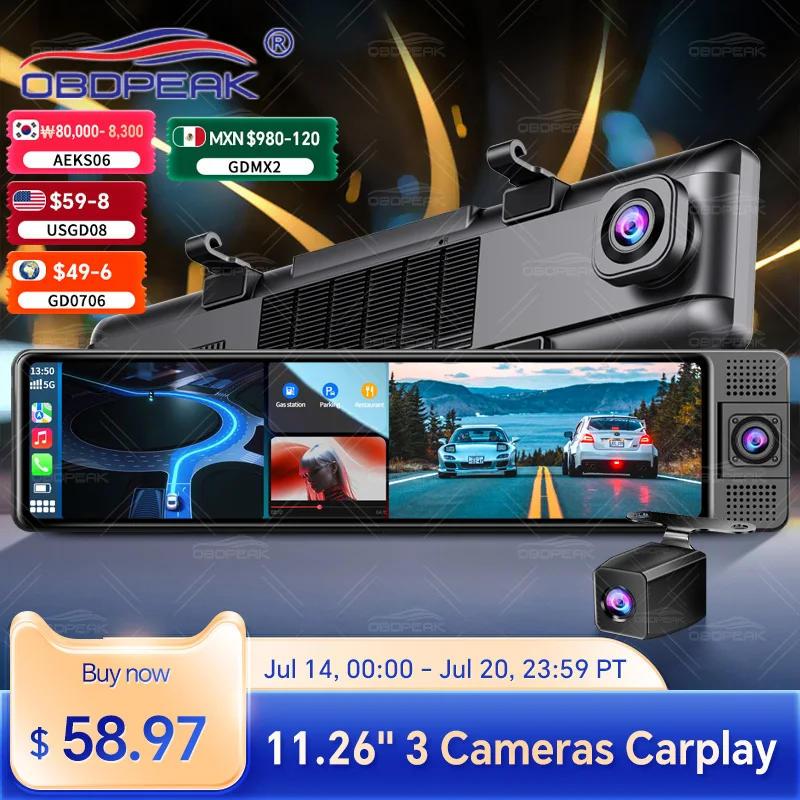 2.5K 11.26 Inch 3 Channel Dash Cam GPS with Wireless Apple Carplay & Android Auto Voice Control Backup Camera IR Night Vision
2.5K 11.26 Inch 3 Channel Dash Cam GPS with Wireless Apple Carplay & Android Auto Voice Control Backup Camera IR Night Vision