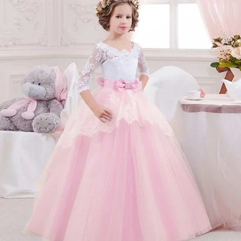 Lace Flower Girl Half Sleeve Dresses For Wedding Party Cute Tulle Girl Princess Dress Festival Long Ball Gowns
Lace Flower Girl Half Sleeve Dresses For Wedding Party Cute Tulle Girl Princess Dress Festival Long Ball Gowns