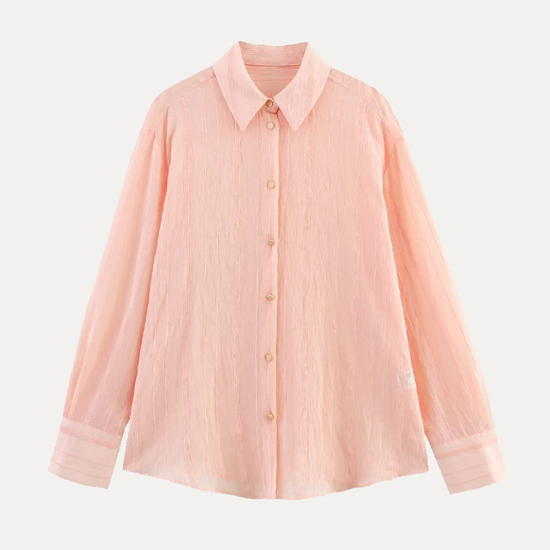 Ele Simple Striped Long Sve irt Turn-down Collar Loose Fit Polyester Fiber Z 2025 Summer New Women's Faion
Ele Simple Striped Long Sve irt Turn-down Collar Loose Fit Polyester Fiber Z 2025 Summer New Women's Faion