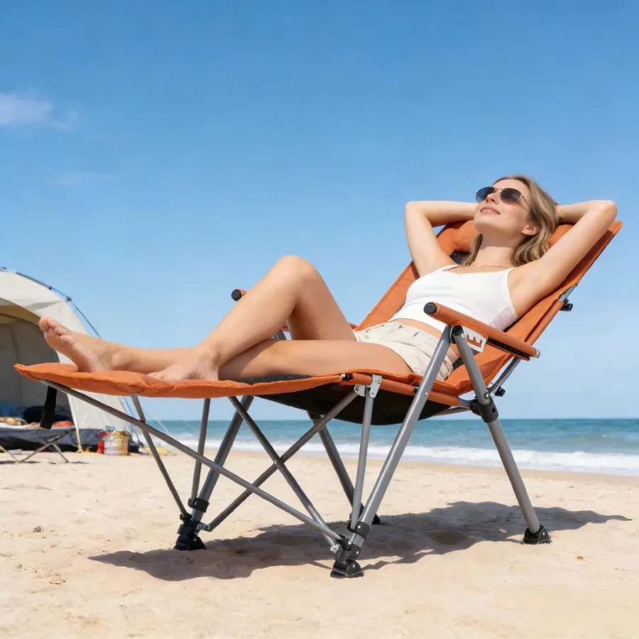 Steel Frame Folding Reclining Chair with Footrest for Outdoor Beach Lawn Orange
Steel Frame Folding Reclining Chair with Footrest for Outdoor Beach Lawn Orange