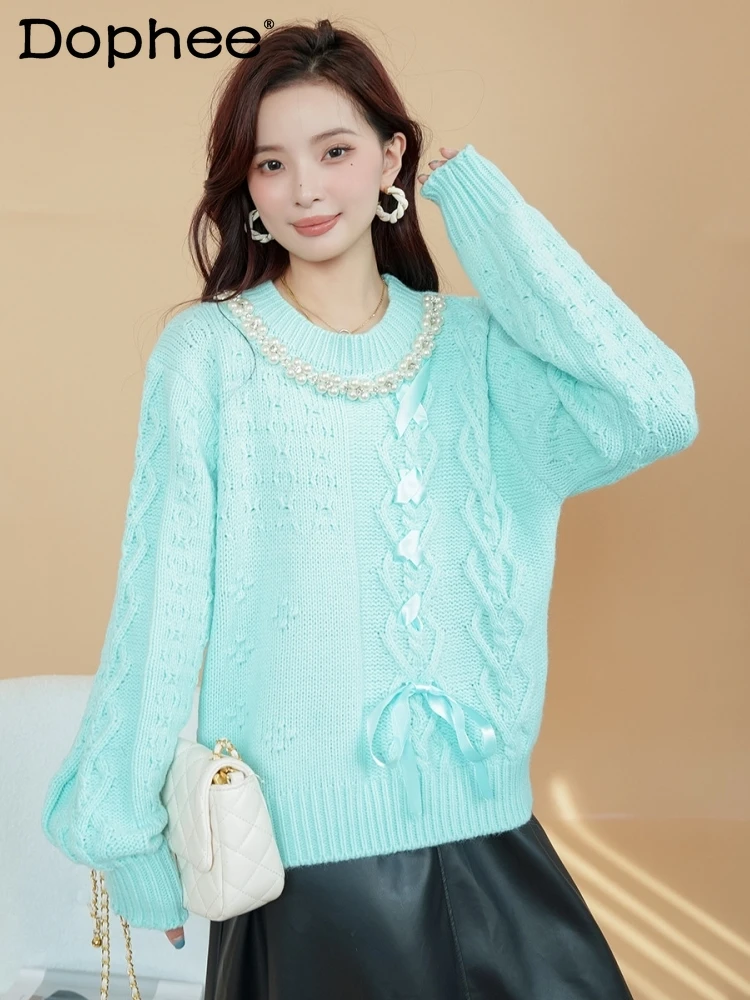 Sweet Beaded Crew Neck Pullover Sweater Women Autumn Winter New Loose Pure Color All-Matching Long-Sleeved Sweater Top Female
Sweet Beaded Crew Neck Pullover Sweater Women Autumn Winter New Loose Pure Color All-Matching Long-Sleeved Sweater Top Female