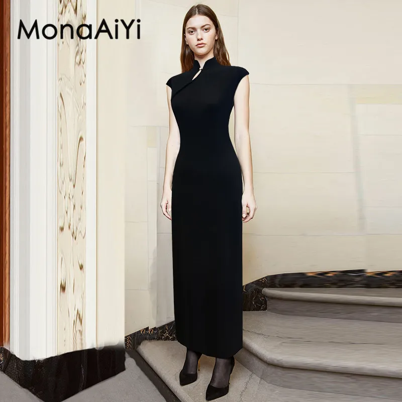 MonaAiyi Fashion Women's New Stand-Up Collar Knitted Sleeveless Chinese Style Vintage Hip Wrap Split Elastic Waist Maxi Dress
MonaAiyi Fashion Women's New Stand-Up Collar Knitted Sleeveless Chinese Style Vintage Hip Wrap Split Elastic Waist Maxi Dress