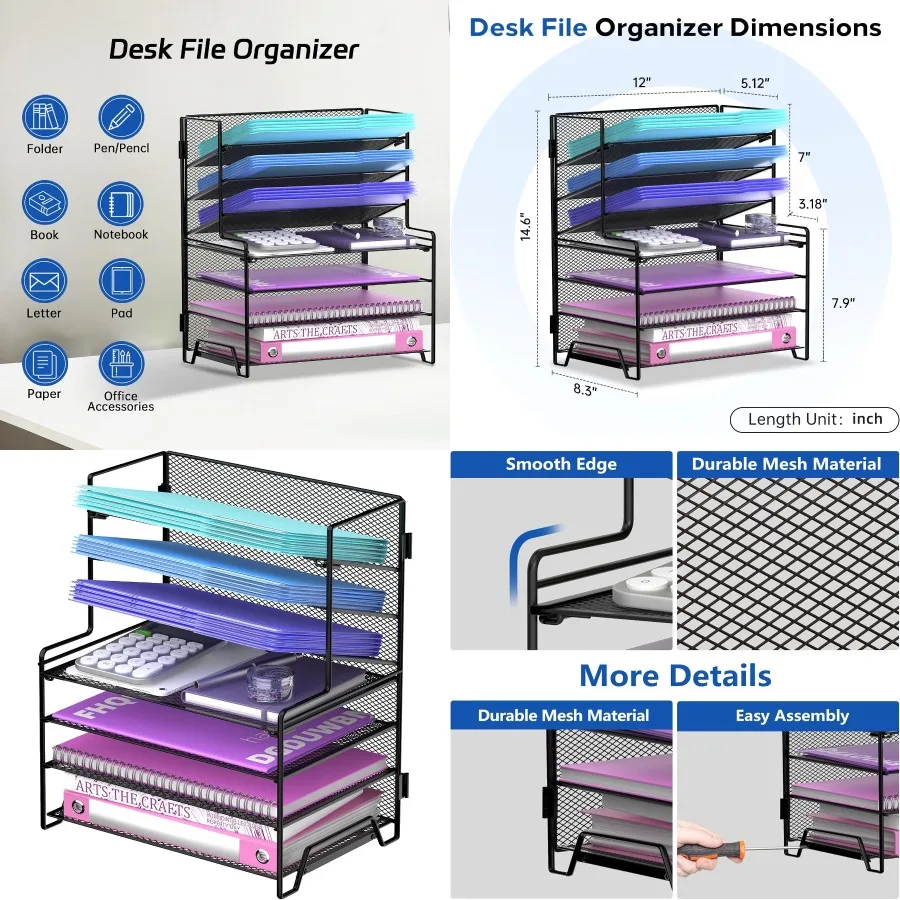 7-уровневый настольный органайзер для файлов с подносом для писем для эффективного управления бумагой Прочные металлические настольные органайзеры и идеи аксессуаров
7-уровневый настольный органайзер для файлов с подносом для писем для эффективного управления бумагой Прочные металлические настольные органайзеры и идеи аксессуаров