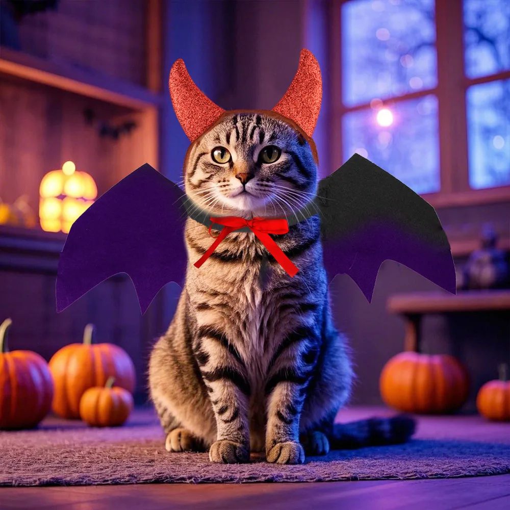 Pet horn wings two-piece set, pet transformation outfit, horn bat funny clothing, cat devil transformation outfit
Pet horn wings two-piece set, pet transformation outfit, horn bat funny clothing, cat devil transformation outfit