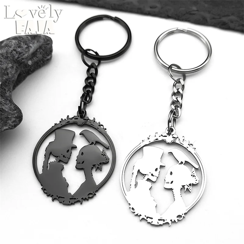 Gothic Bride and Groom Stainless Steel Skull Crow Pendant Key Chain for Women Men Black Photo Frame Couple Jewelry Party Gift
Gothic Bride and Groom Stainless Steel Skull Crow Pendant Key Chain for Women Men Black Photo Frame Couple Jewelry Party Gift