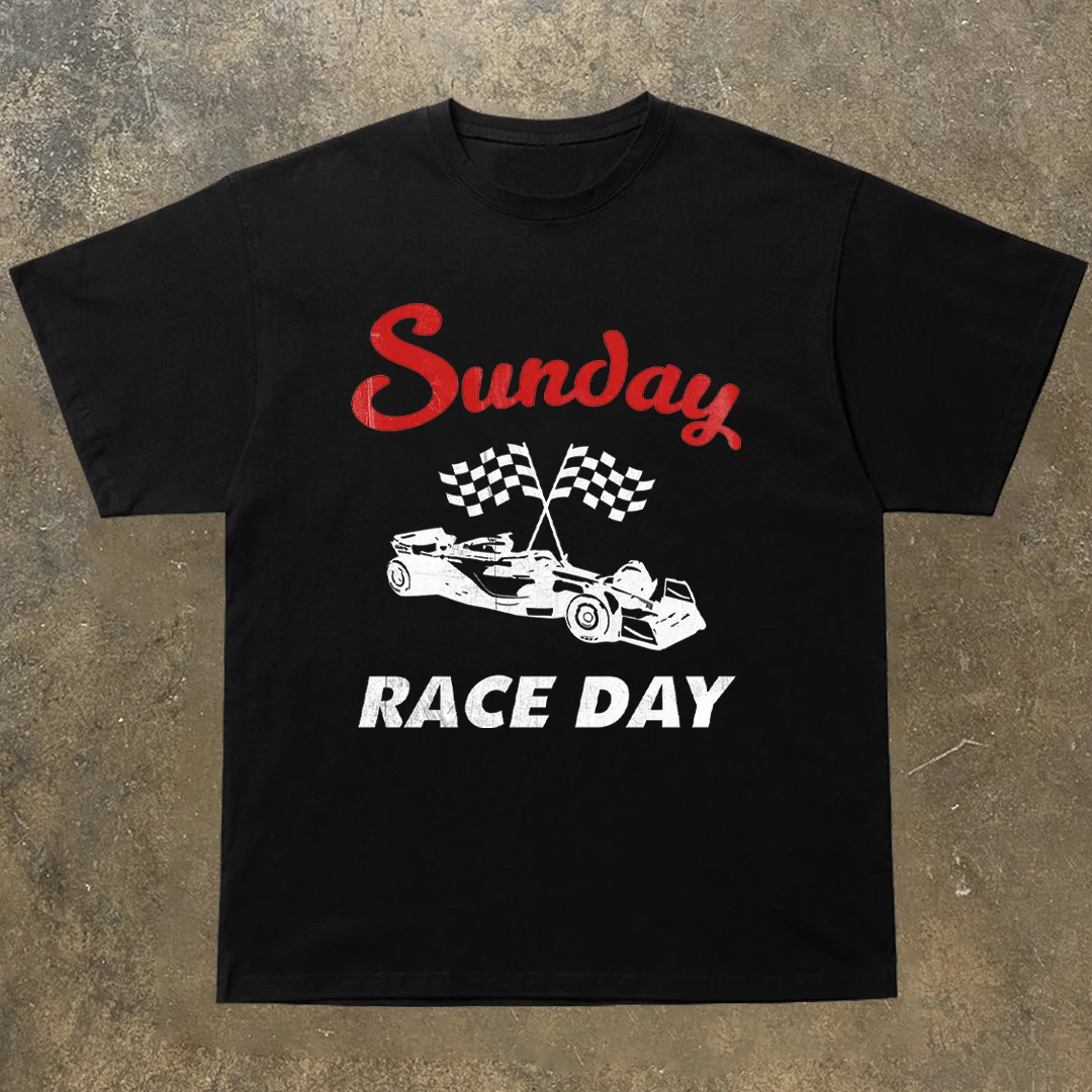 Sunday Race Day T-Shirt Men Women Short Sleeve Racing Print Pure Cotton Tees Vintage Brand T-shirt Summer Tops Unisex Streetwear
Sunday Race Day T-Shirt Men Women Short Sleeve Racing Print Pure Cotton Tees Vintage Brand T-shirt Summer Tops Unisex Streetwear