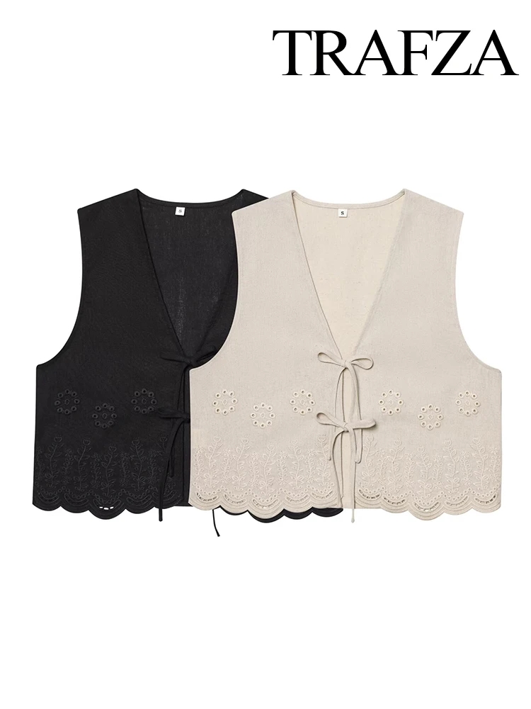 TRAFZA Women Summer New Fashion Vintage Hollow Out Embroidered Linen Blender Vest Female Elegant V-neck Lace Top Sleeveless Vest
TRAFZA Women Summer New Fashion Vintage Hollow Out Embroidered Linen Blender Vest Female Elegant V-neck Lace Top Sleeveless Vest