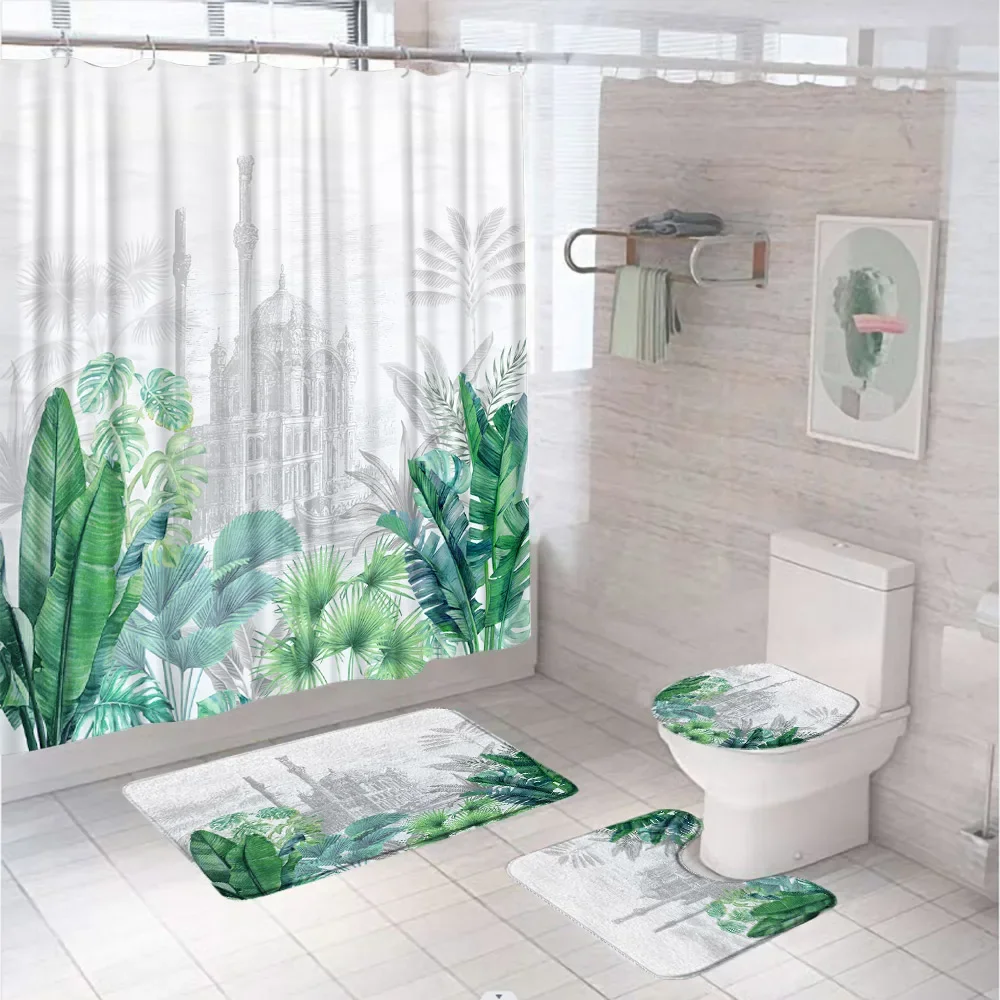 Tropical Green Palm Leaves Shower Curtain Set Non-Slip Rug Toilet Lid Cover Bath Mat Plant Castle Polyester Cloth Bathroom Decor
Tropical Green Palm Leaves Shower Curtain Set Non-Slip Rug Toilet Lid Cover Bath Mat Plant Castle Polyester Cloth Bathroom Decor