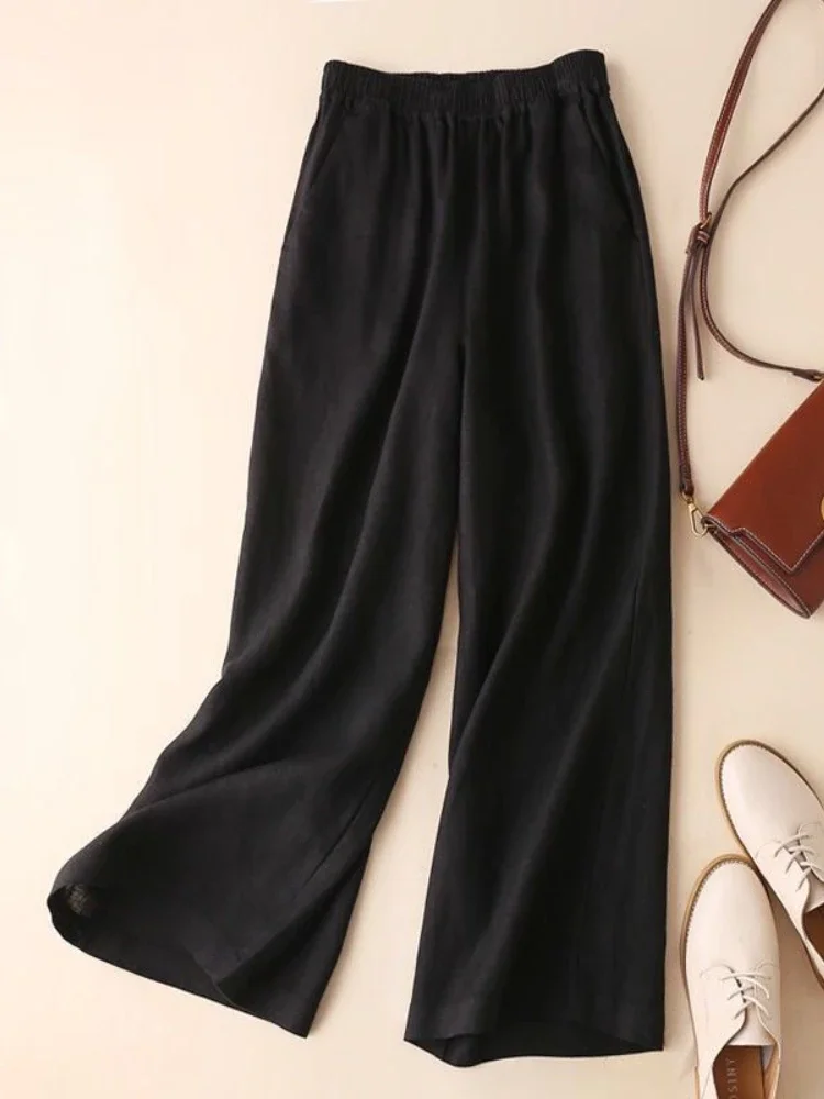 Summer Cotton Linen Women's Wide Leg Pants High Waist Solid Woman Capris Pants Saggy Casual Loose Oversize Flared Trousers Z328
Summer Cotton Linen Women's Wide Leg Pants High Waist Solid Woman Capris Pants Saggy Casual Loose Oversize Flared Trousers Z328