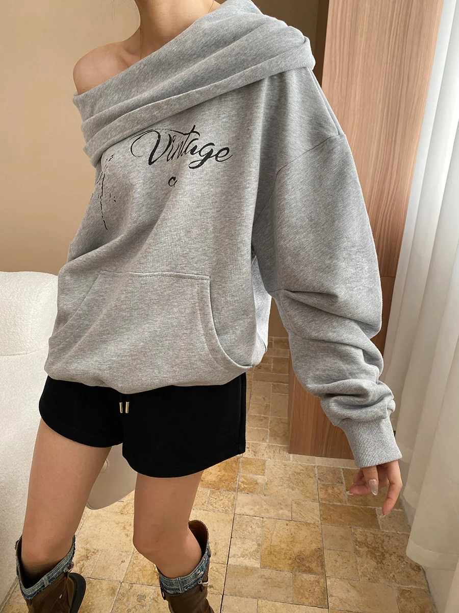 Spring and Autumn Women's Casual Letter Printed One Collar Loose Hooded Sweatshirt
Spring and Autumn Women's Casual Letter Printed One Collar Loose Hooded Sweatshirt