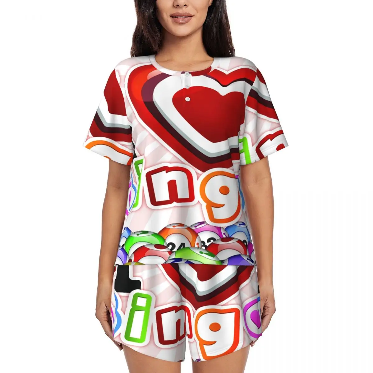 Custom Printed Women's I Love Bingo Pajamas Set Short Sleeve 2 Piece Sleepwear Pjs Lounge Sets
Custom Printed Women's I Love Bingo Pajamas Set Short Sleeve 2 Piece Sleepwear Pjs Lounge Sets