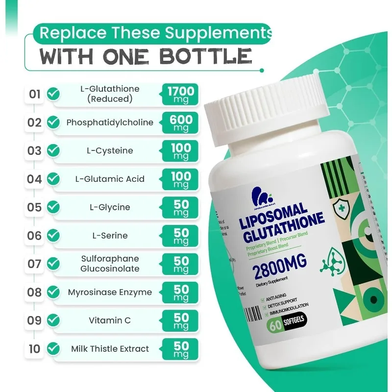 2800mg Liposomal Glutathione Supplement Capsules promote cleanliness, immunity, anti-aging health, and energy support
2800mg Liposomal Glutathione Supplement Capsules promote cleanliness, immunity, anti-aging health, and energy support