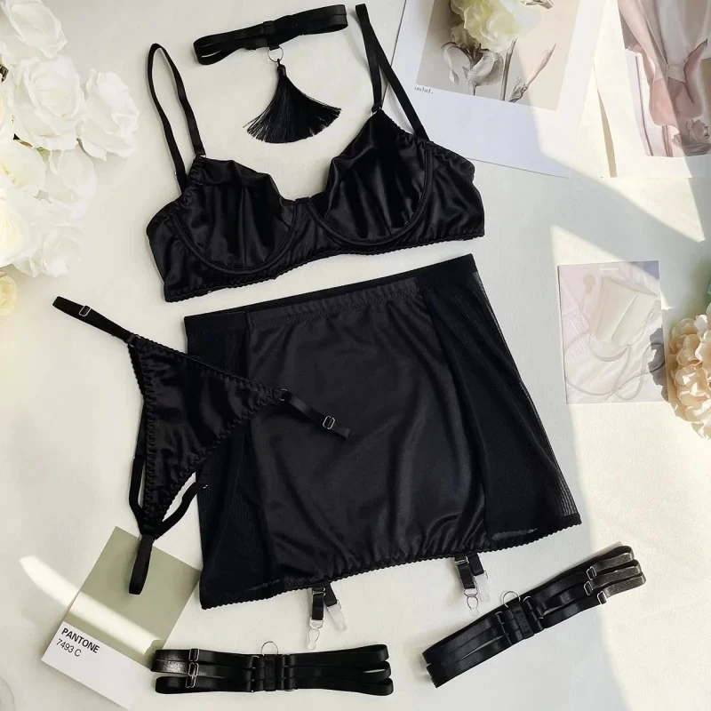 Bikini Tassel Temptation Satin Patchwork Mesh Bodycon Skirt with Gloves Two-Piece Sexy Lingerie Set
Bikini Tassel Temptation Satin Patchwork Mesh Bodycon Skirt with Gloves Two-Piece Sexy Lingerie Set