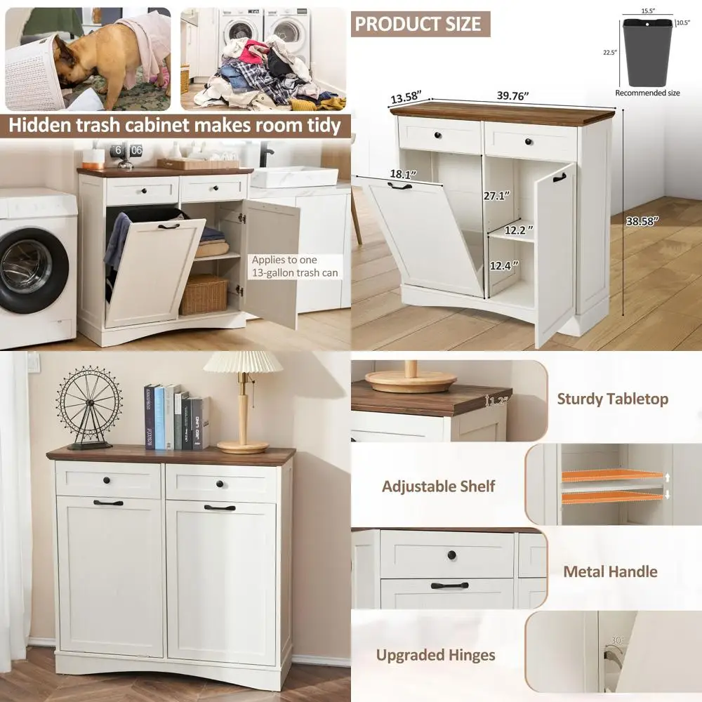 Hidden Kitchen Trash Cabinet with Recessed Design for Garbage and Recycling, Antique White
Hidden Kitchen Trash Cabinet with Recessed Design for Garbage and Recycling, Antique White