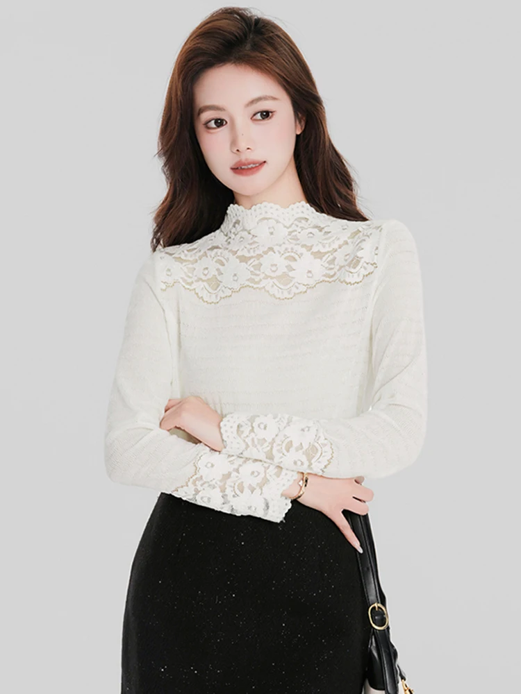 Ladies Lace Splice Knitted Long Sve f High Collar Winter Base irt Faionable Versatile Women's Commute Sle Top
Ladies Lace Splice Knitted Long Sve f High Collar Winter Base irt Faionable Versatile Women's Commute Sle Top