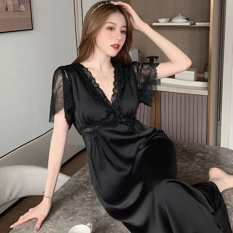 Sexy Long Dress Fairy Lace Ice Silk Sleepwear Women's Home Clothes with Chest Pad Can Go out Four Seasons Thin Polyester Fiber
Sexy Long Dress Fairy Lace Ice Silk Sleepwear Women's Home Clothes with Chest Pad Can Go out Four Seasons Thin Polyester Fiber