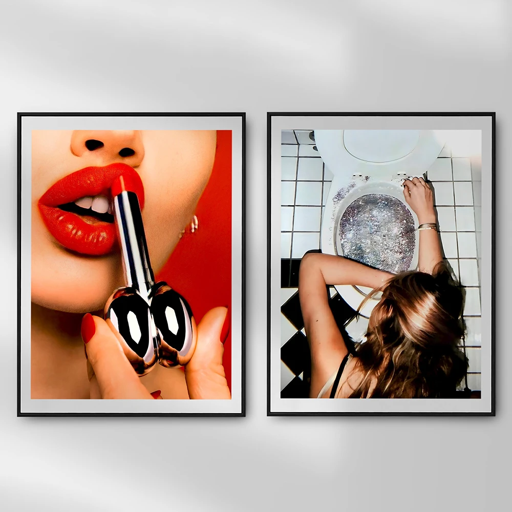 Woman Wearing Lipstick Print and Poster Fashion Wall Art Funny Girl in a Toilet Drinking Pictures Teen Girl Bathroom Room Decor
Woman Wearing Lipstick Print and Poster Fashion Wall Art Funny Girl in a Toilet Drinking Pictures Teen Girl Bathroom Room Decor