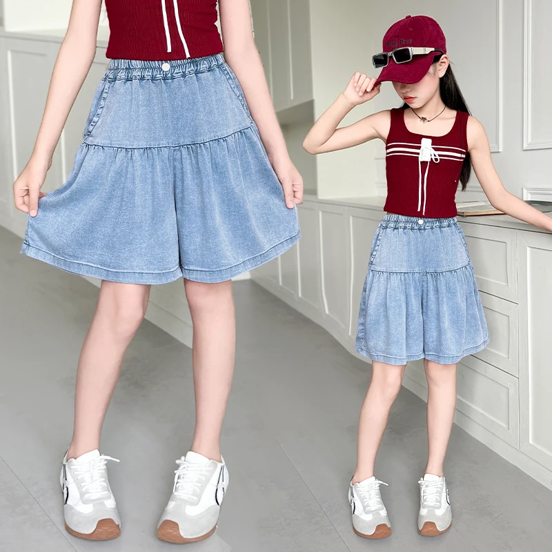 Summer Thin Kids Tencel A-Line Denim Shorts For Teen Girls Korean Solid Blue Fashion Lyocell Capris Kids Harajuku Loose Pants
Summer Thin Kids Tencel A-Line Denim Shorts For Teen Girls Korean Solid Blue Fashion Lyocell Capris Kids Harajuku Loose Pants