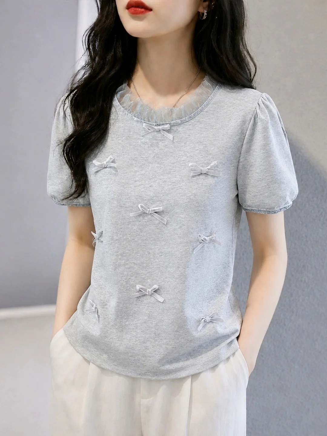 Korean Style Knot Short Sleeve T-Shirt Fashionable Commute Versatile Summer Top Poetic Lin Brand Straight Cut
Korean Style Knot Short Sleeve T-Shirt Fashionable Commute Versatile Summer Top Poetic Lin Brand Straight Cut