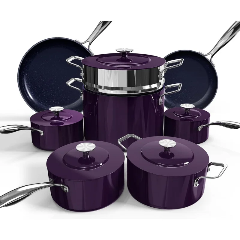 13Pc Forged Lightweight Cookware Set, PFAS G10 Duralon Ceramic Coating, Ultra Non-Stick, Stay-Cool Handles, Induction Ready
13Pc Forged Lightweight Cookware Set, PFAS G10 Duralon Ceramic Coating, Ultra Non-Stick, Stay-Cool Handles, Induction Ready