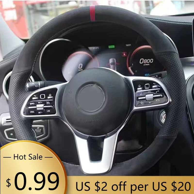 Steering Covers Hand-Stitched Black Artificial Suede Leather Car Steering Wheel Covers For Mercedes Benz A Class 19-20 GLC GLB
Steering Covers Hand-Stitched Black Artificial Suede Leather Car Steering Wheel Covers For Mercedes Benz A Class 19-20 GLC GLB