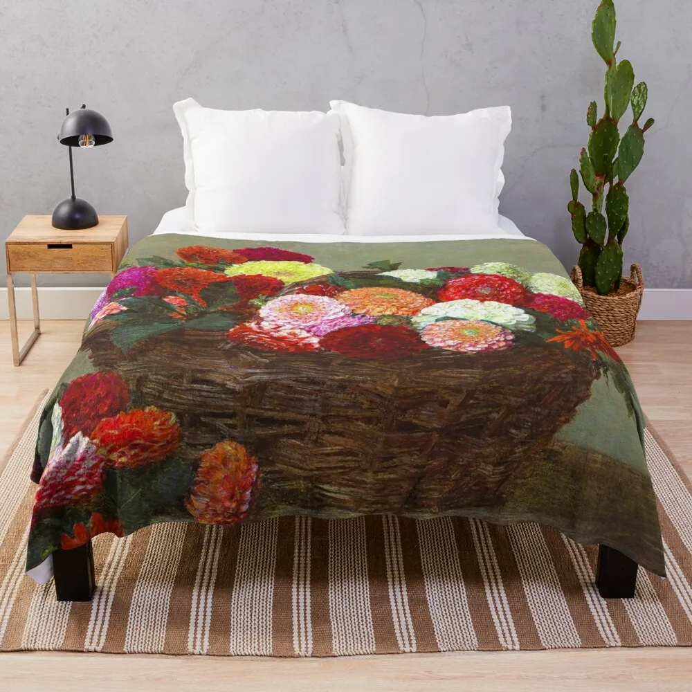 Basket bouquet of vibrant multi-colored spring dahlias floral still life portrait oil painting print by Henri Fant Throw Blanket
Basket bouquet of vibrant multi-colored spring dahlias floral still life portrait oil painting print by Henri Fant Throw Blanket