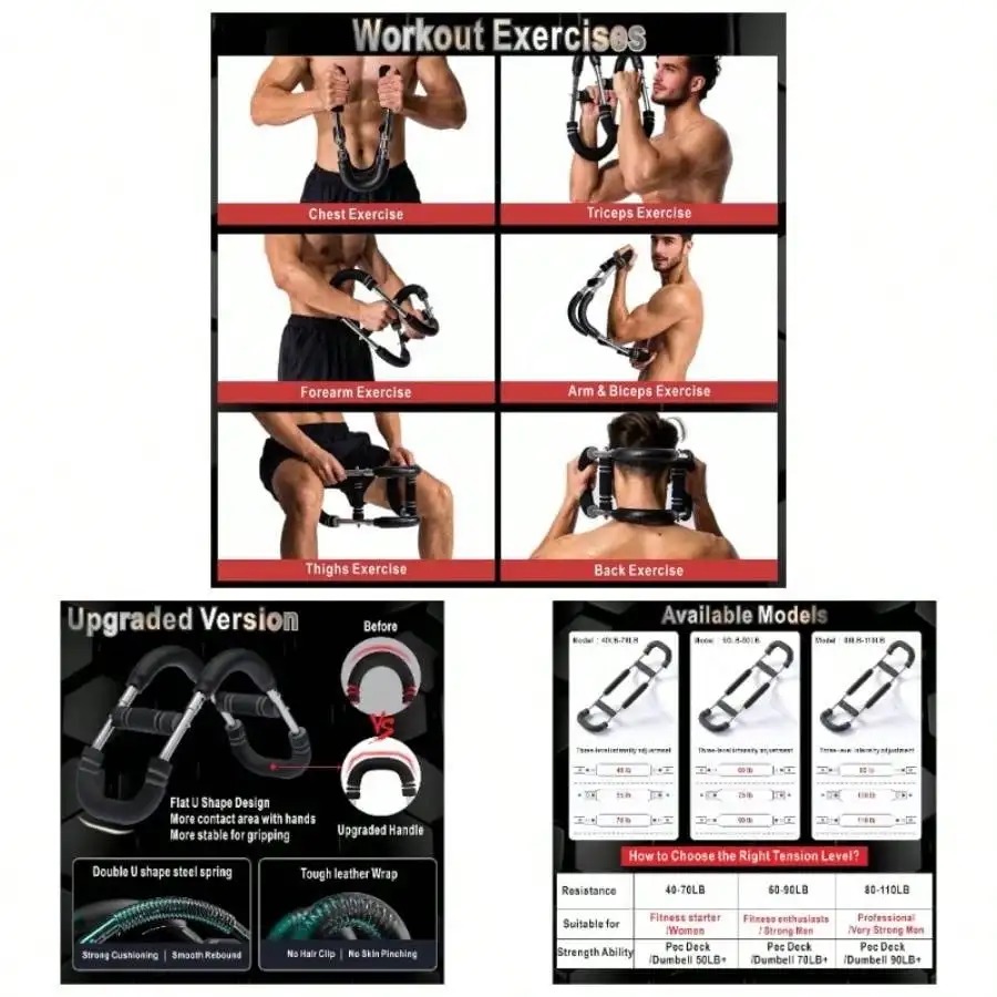 Arm Trainer, Adjustable Resistance Chest Workout Equipment Men Women, Forearm Biceps Tricep Chest Thigh Exerciser, Portable Spring Home Workout Bar
Arm Trainer, Adjustable Resistance Chest Workout Equipment Men Women, Forearm Biceps Tricep Chest Thigh Exerciser, Portable Spring Home Workout Bar