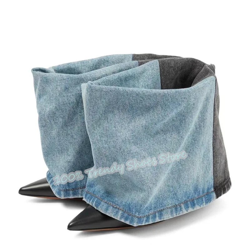 Fashion Denim Splicing Pleated Women Short Boots Sexy Pointed Toe High Heel Trouser Turned-Over Edge Boots Lady Ankle Boots
Fashion Denim Splicing Pleated Women Short Boots Sexy Pointed Toe High Heel Trouser Turned-Over Edge Boots Lady Ankle Boots