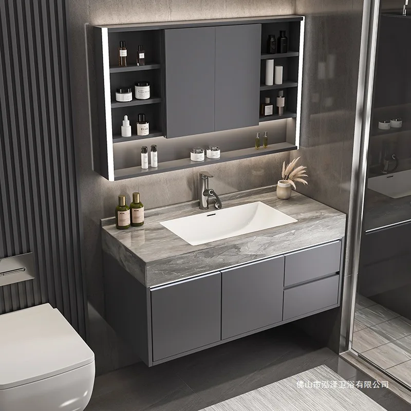 Feng Shui mirror bathroom cabinet combination rock slab integrated seamless basin washbasin
Feng Shui mirror bathroom cabinet combination rock slab integrated seamless basin washbasin