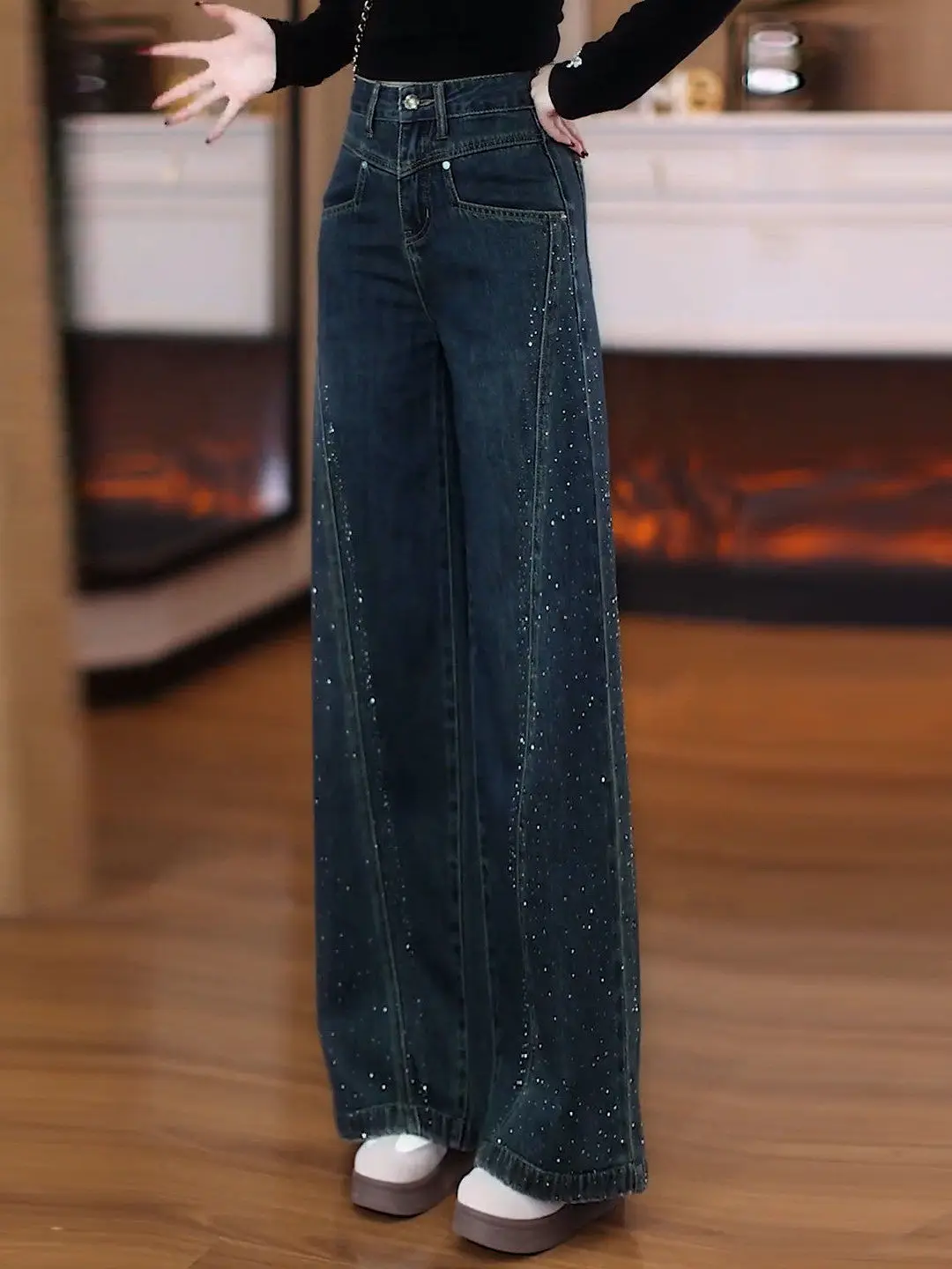 Retro Rhinestone Slim Straight Leg Jeans Women's Casual High Waist Loose Wide Leg Pants Spring New Style Small Size Slimming
Retro Rhinestone Slim Straight Leg Jeans Women's Casual High Waist Loose Wide Leg Pants Spring New Style Small Size Slimming
