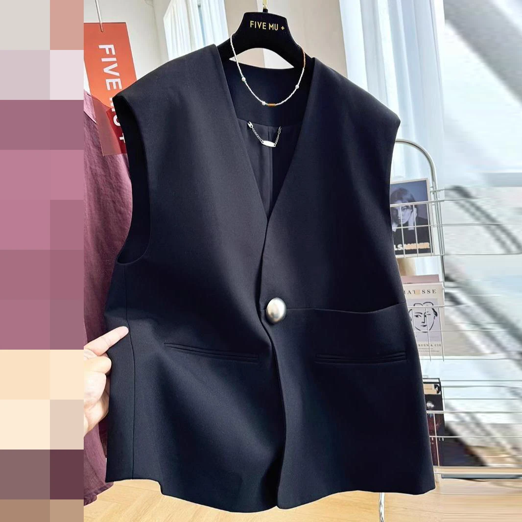 High-end sense, unique and chic outer wear V-neck sleeveless suit, vest, jacket, women's spring and autumn top
High-end sense, unique and chic outer wear V-neck sleeveless suit, vest, jacket, women's spring and autumn top
