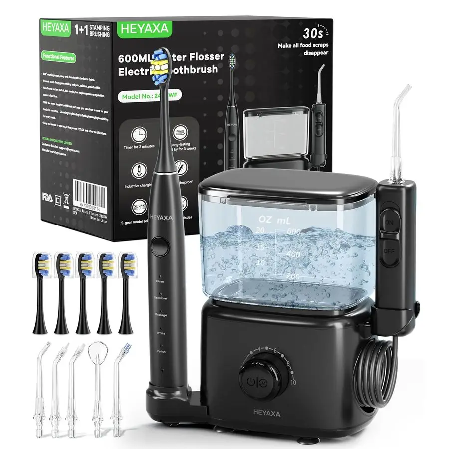Flosser amp Ultrasonic Electric Toothbrush Combo, 600ML Water Dental Flosser with 7 Jet Tips, 10 Adjustable Water Pressure, 5 To
Flosser amp Ultrasonic Electric Toothbrush Combo, 600ML Water Dental Flosser with 7 Jet Tips, 10 Adjustable Water Pressure, 5 To