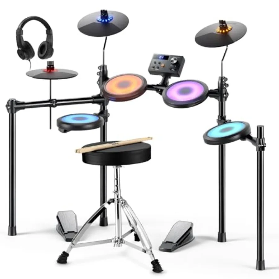 Electronic Drum Set with LED Light Up Quiet Mesh Drum Pads 9 Cymbals 150 Sounds 15 Drum Kits USB MIDI Type-C Charging 2 Pedals
Electronic Drum Set with LED Light Up Quiet Mesh Drum Pads 9 Cymbals 150 Sounds 15 Drum Kits USB MIDI Type-C Charging 2 Pedals