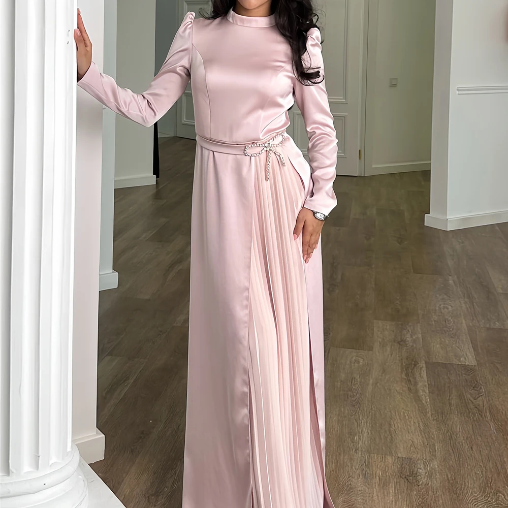 Customized A-line Evening Dresses Floor-length High-neck Full Sleeve Prom Gown Fashion Bow Crystal Pleat Draped Party Gown
Customized A-line Evening Dresses Floor-length High-neck Full Sleeve Prom Gown Fashion Bow Crystal Pleat Draped Party Gown