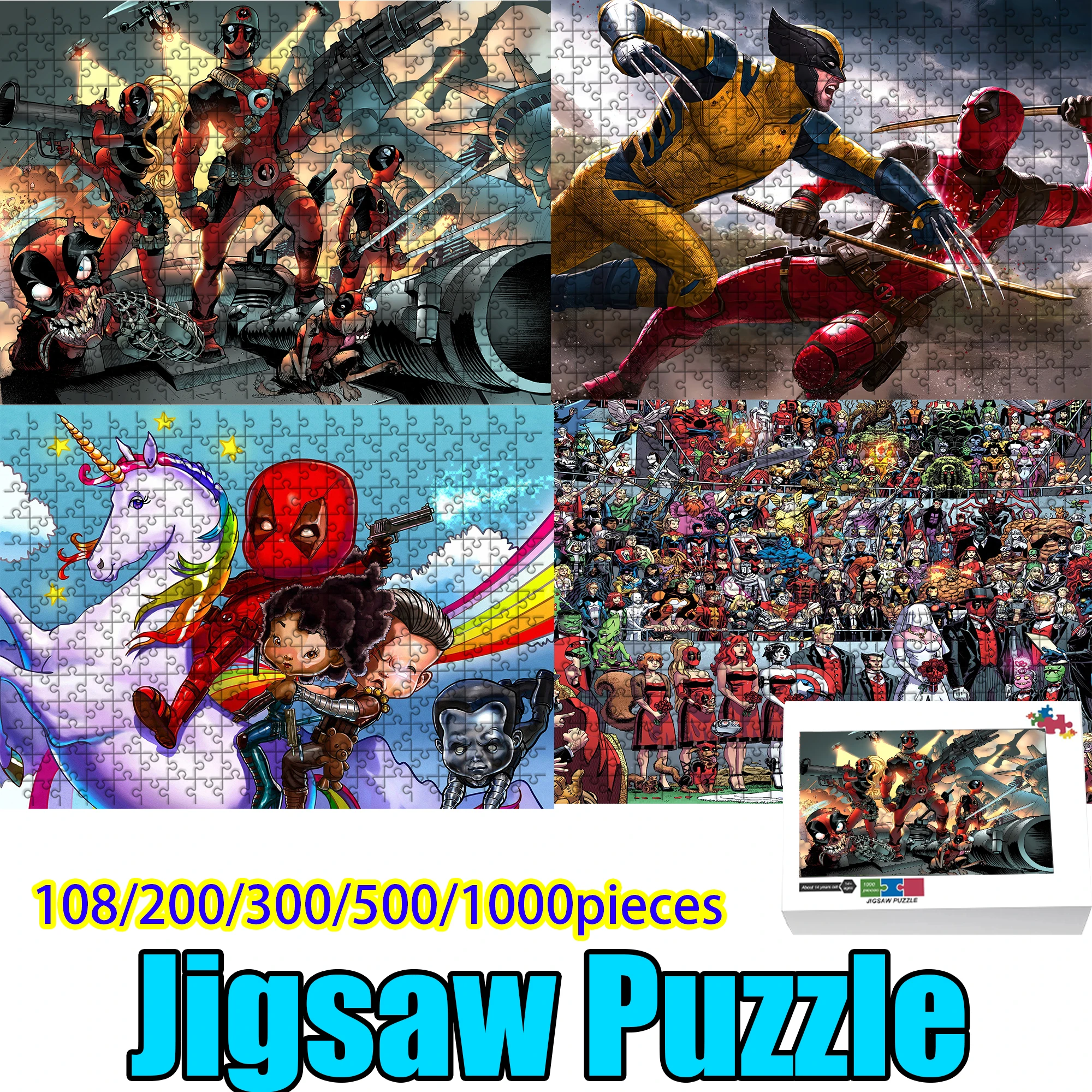 Wooden Jigsaw Puzzle 108/200/300/500/1000 Pcs, Deadpool Rainbow Unicorn Scene Puzzle, Playful & Edgy Comic Art for Unique Decor
Wooden Jigsaw Puzzle 108/200/300/500/1000 Pcs, Deadpool Rainbow Unicorn Scene Puzzle, Playful & Edgy Comic Art for Unique Decor