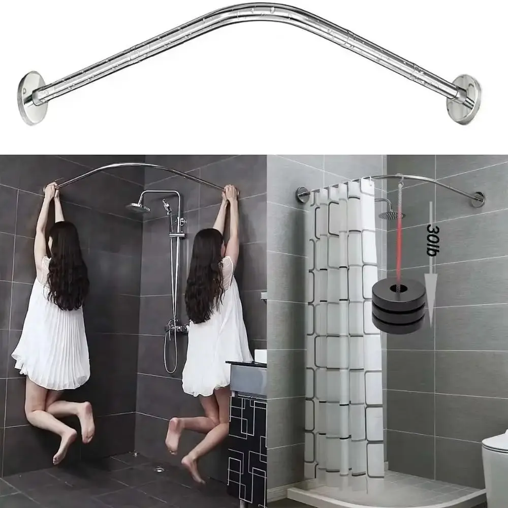 L Shaped Shower Curtain Rail No Drilling Stainless Steel Corner Shower Rail Adjustable Structure Anti-Slip Rubber Pads
L Shaped Shower Curtain Rail No Drilling Stainless Steel Corner Shower Rail Adjustable Structure Anti-Slip Rubber Pads