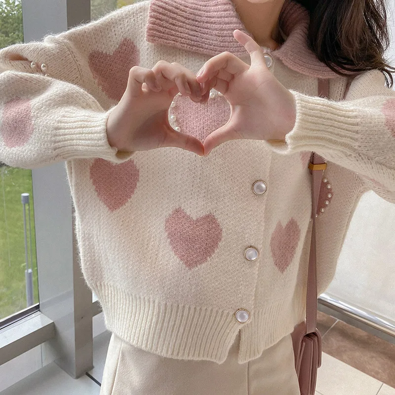 Harajuku Sweet Pink Heart Sweater Knitted Coats Pin Beads Korean Fashion Sweaters New Autumn Winter Knitted Cardigan Women
Harajuku Sweet Pink Heart Sweater Knitted Coats Pin Beads Korean Fashion Sweaters New Autumn Winter Knitted Cardigan Women