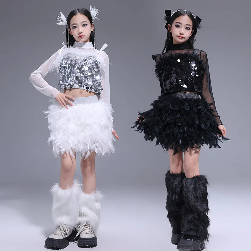 Kids Girls Jazz Dance Team Stage Fashion Show Performance Costumes Children Sequin Vest T-shirt Feather Skirt Sets Clothes
Kids Girls Jazz Dance Team Stage Fashion Show Performance Costumes Children Sequin Vest T-shirt Feather Skirt Sets Clothes