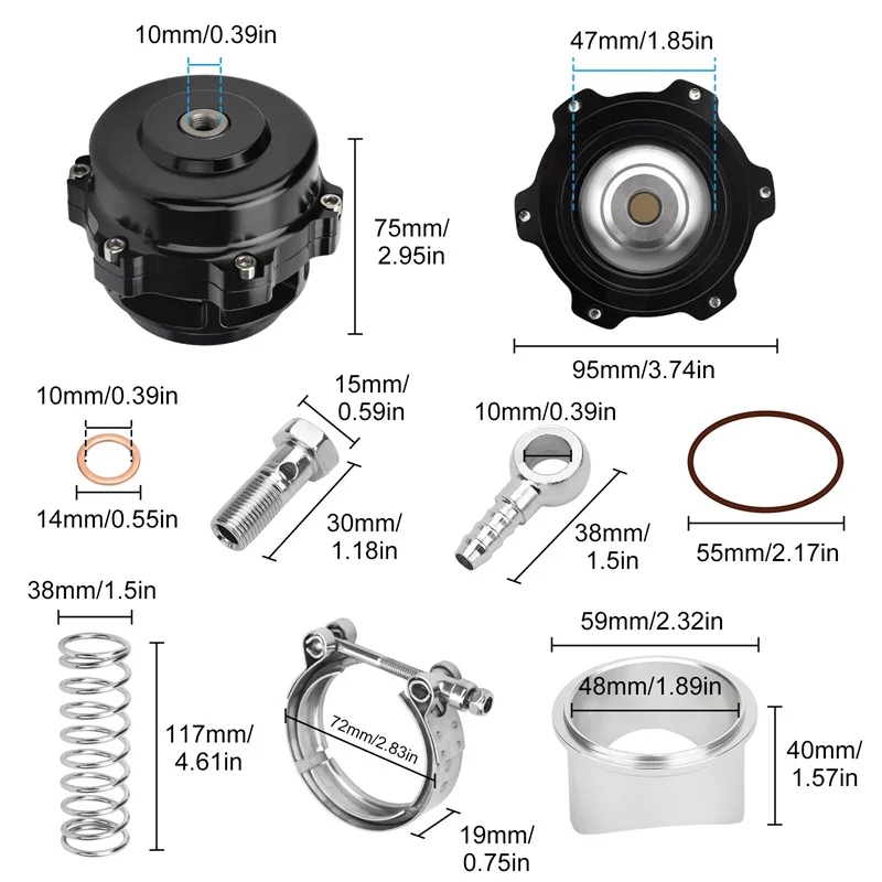 Universal 50mm Turbo Blow Off Valve BOV For Tial Q Springs & Weld On Aluminum V-Band Flange With 6 PSI Spring Car Accessories
Universal 50mm Turbo Blow Off Valve BOV For Tial Q Springs & Weld On Aluminum V-Band Flange With 6 PSI Spring Car Accessories
