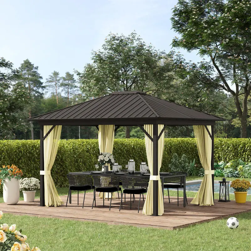 Outsunny 11.9" x 9.8" Hardtop Gazebo with Curtains Netting, Metal Roof Gazebo Canopy with Aluminum Frame and Top Hook, Cream
Outsunny 11.9" x 9.8" Hardtop Gazebo with Curtains Netting, Metal Roof Gazebo Canopy with Aluminum Frame and Top Hook, Cream