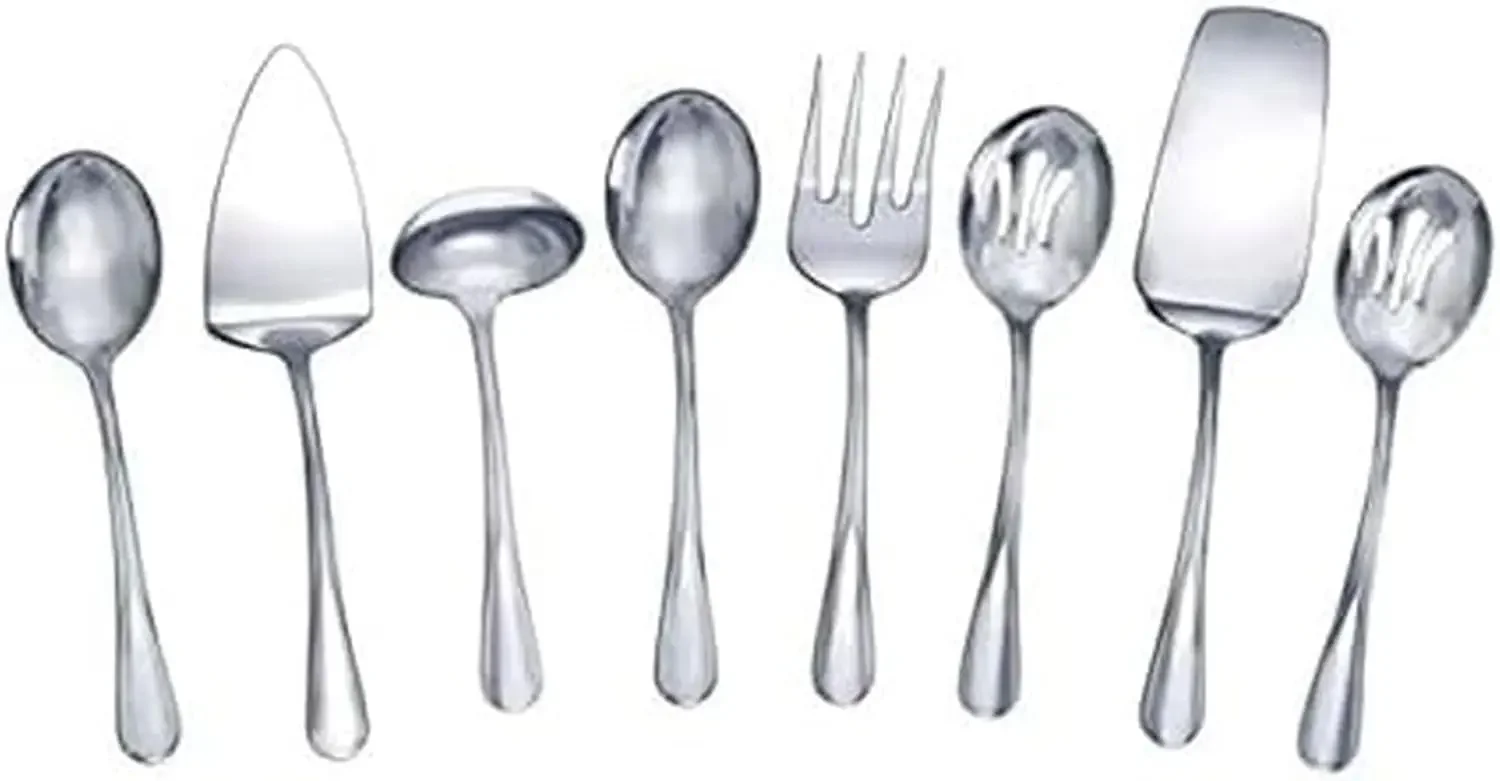 8-Piece Stainless Steel Serving Set - Ladle, Cake Server, Lasagna Server, Cold Meat Fork, 2 Tablespoons, 2 Pierced Spoons, Dishwasher Safe
8-Piece Stainless Steel Serving Set - Ladle, Cake Server, Lasagna Server, Cold Meat Fork, 2 Tablespoons, 2 Pierced Spoons, Dishwasher Safe