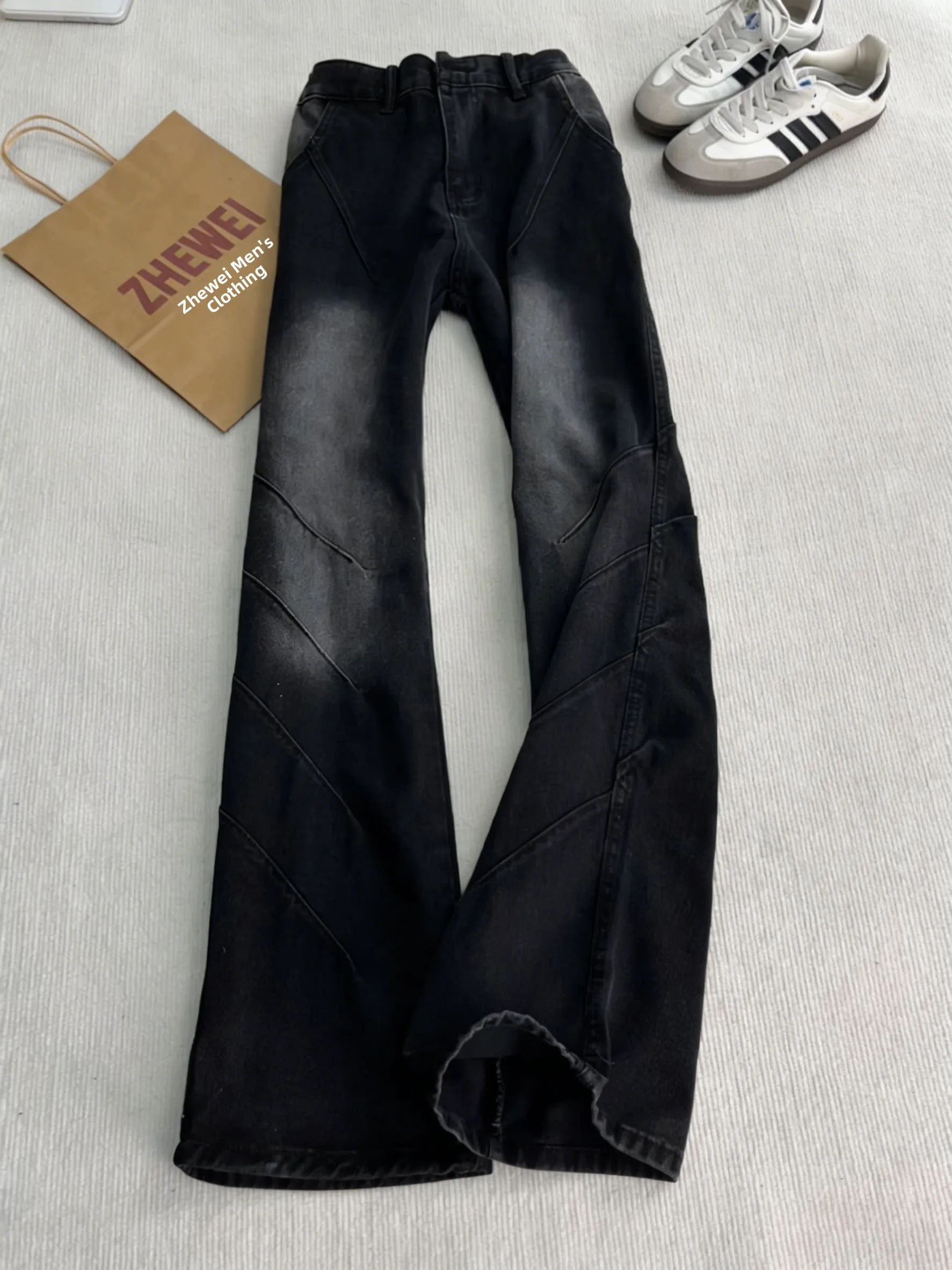 Black Pleated Splicing Knife Jeans Men's Tall Slim Straight American High Street Vibe Flared Pants mid Waist Zipper Spring
Black Pleated Splicing Knife Jeans Men's Tall Slim Straight American High Street Vibe Flared Pants mid Waist Zipper Spring