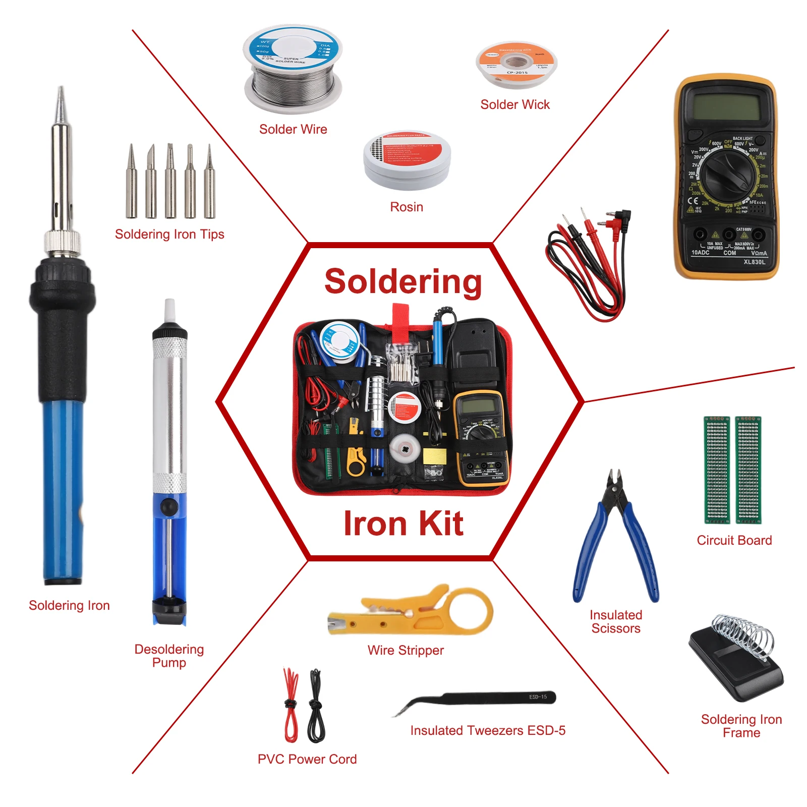 Adjustable Temperature Soldering Iron Kit 60W 200C-450C With Digital Multimeter Stand Tips Wire Stripper For Electronics DIY Rep
Adjustable Temperature Soldering Iron Kit 60W 200C-450C With Digital Multimeter Stand Tips Wire Stripper For Electronics DIY Rep