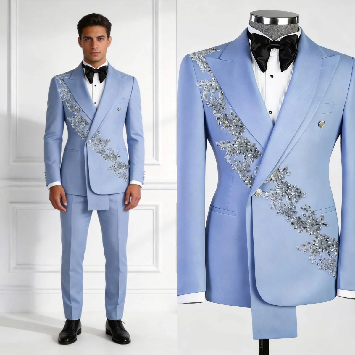 Elegant Rhinestone Men Suits 2 Piece Jacket Pants Crystals Appliques Wedding Tuxedos Formal Occasions Party Customized
Elegant Rhinestone Men Suits 2 Piece Jacket Pants Crystals Appliques Wedding Tuxedos Formal Occasions Party Customized