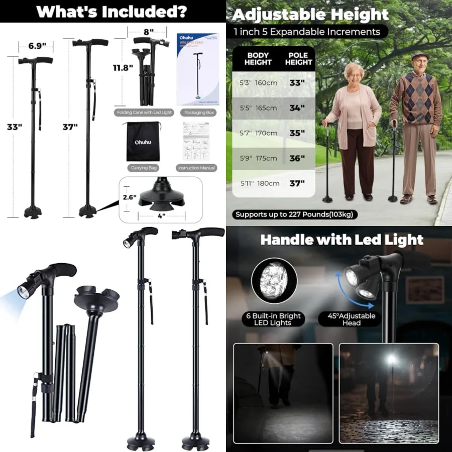 Walking Cane for Men Women: Walking Canes with LED Light Folding Walking Stick Adjustable Free Standing Canes with Wrist Strap Travel Bag for Seniors Adults
Walking Cane for Men Women: Walking Canes with LED Light Folding Walking Stick Adjustable Free Standing Canes with Wrist Strap Travel Bag for Seniors Adults