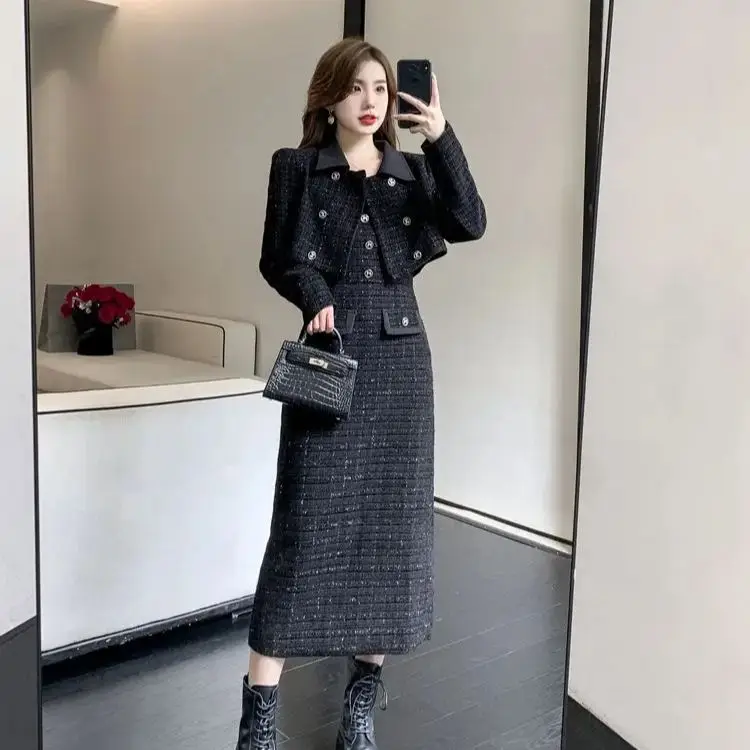 Two Piece Set Lapel Short Jacket Coat+Spaghetti Straps Dress Suit Women Outfits Vintage Luxury Tweed Two Piece Set
Two Piece Set Lapel Short Jacket Coat+Spaghetti Straps Dress Suit Women Outfits Vintage Luxury Tweed Two Piece Set
