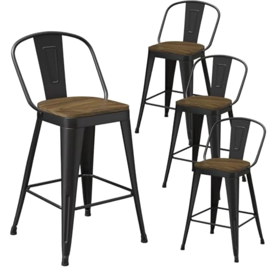 Metal Bar Stools Set of 4 High Back Bar Stools with Wooden Seat 24 inch Black Barstools for Kitchen Island
Metal Bar Stools Set of 4 High Back Bar Stools with Wooden Seat 24 inch Black Barstools for Kitchen Island