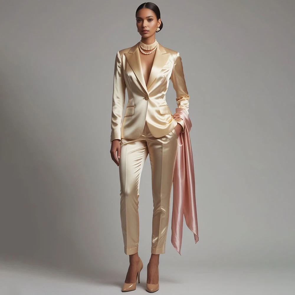 Shinny Champagne Women's Suits Formal One-Button Peak Lapel Slim Blazer High Quality Office Lady 2 Piece Jacket Pants Sets
Shinny Champagne Women's Suits Formal One-Button Peak Lapel Slim Blazer High Quality Office Lady 2 Piece Jacket Pants Sets